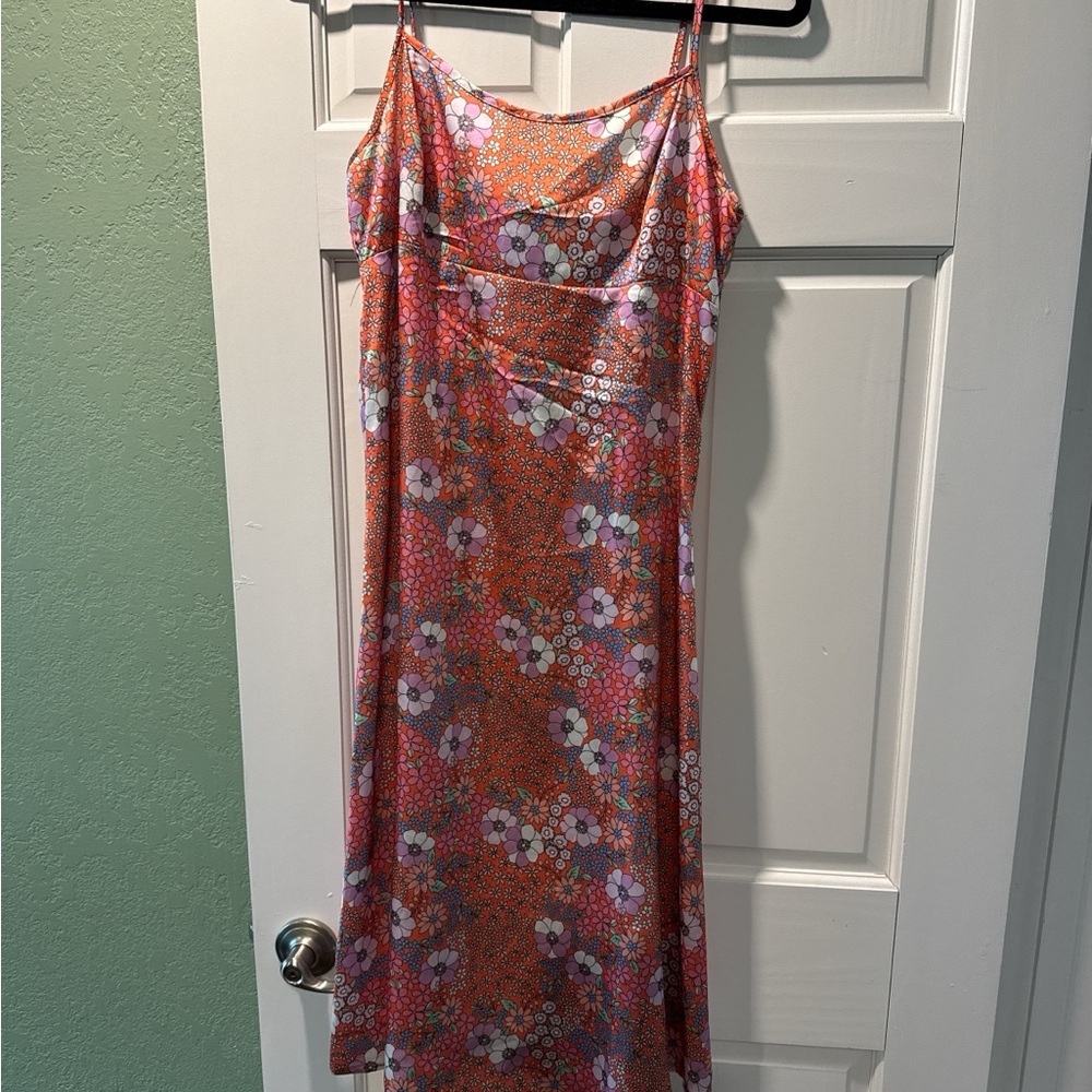 Vibrant Floral Midi Dress with Spaghetti Straps